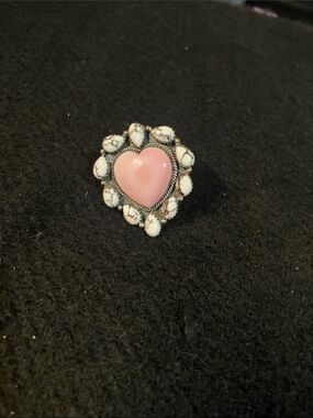 Julrae Sterling Silver Size 8 Pink Conch & Buffalo Turquoise Ring